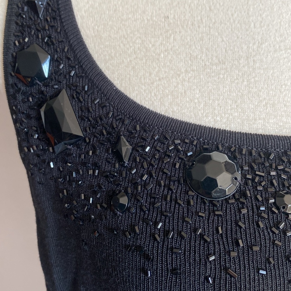 CARMEN MARC VALVO Black Embellished Tank Top and sweater twin set beaded - Picture 4 of 8